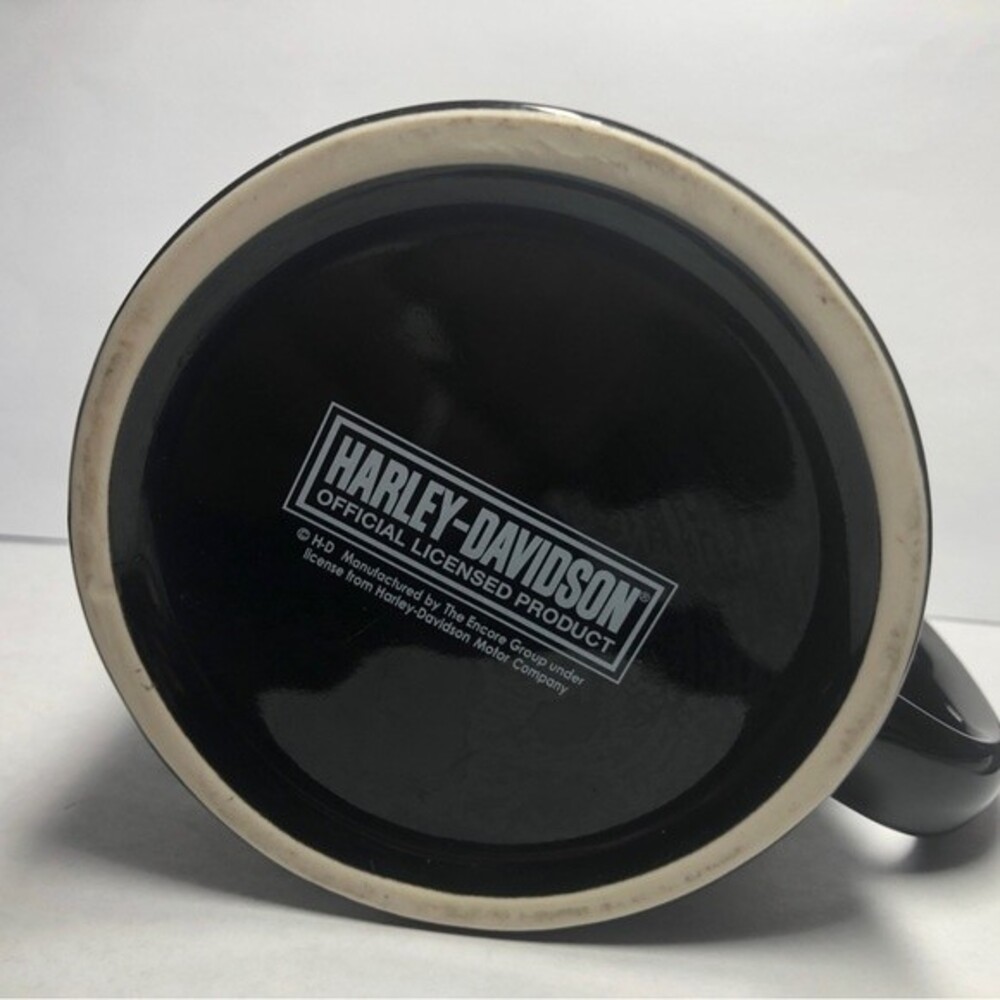 Vintage Harley Davidson 16oz Black Mug 3D Bar Shield Logo Flames - Picture 2 of 2